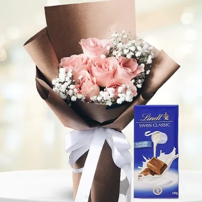 LINDT CHOCS & PINK ROSES