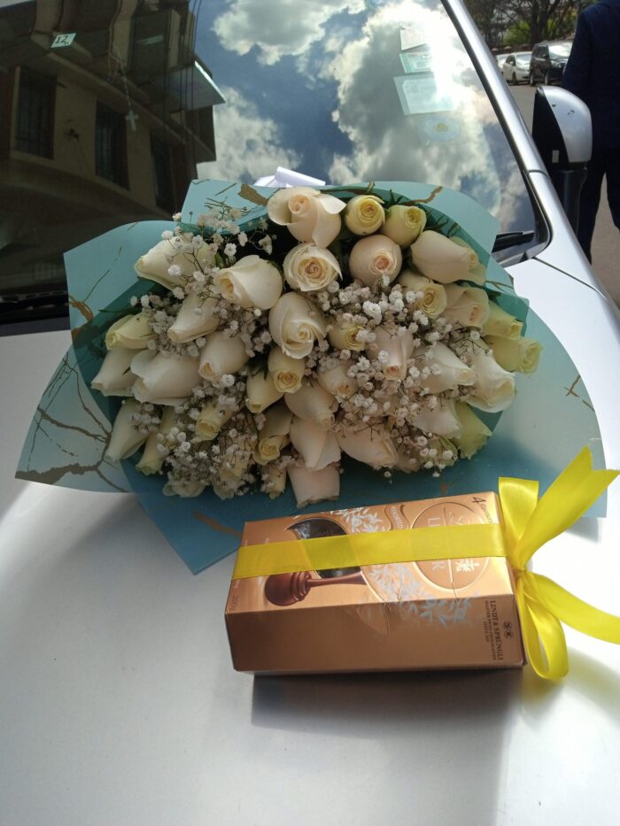 WHITE ROSES & LINDT CHOCS