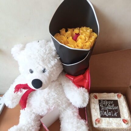 PLUSH TEDDY, CAKE & ROSES