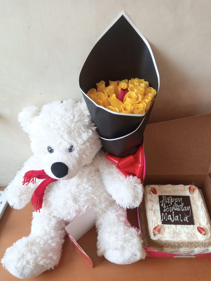 PLUSH TEDDY, CAKE & ROSES
