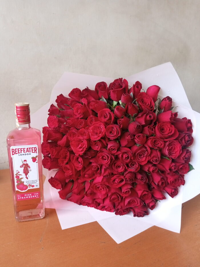 100 RED ROSES WITH BEEFEATER GIN
