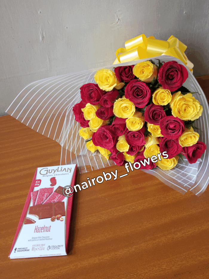COLOR BURST BOUQUET WITH GUYLIAN CHOCOLATE