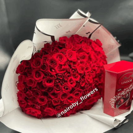 150 RED ROSES BOUQUET WITH LINDT CHOCOLATE