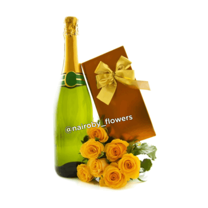 SPARKING WINE, YELLOW ROSES & HAMLET CHOCOLATE