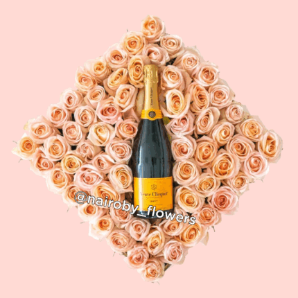 VEUVE CLICQUOT CHAMPAGNE & PEACH ROSES