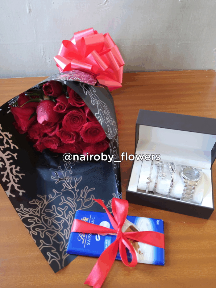 WATCH SET, LINDT CHOCOLATE & MINI BOUQUET