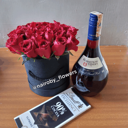 RED ROSES , SWEET WINE & LINDT CHOCOLATE