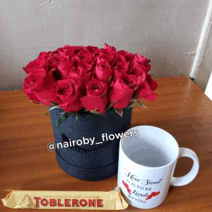 RED ROSES BOX, TOBLERONE CHOCOLATE & MUG
