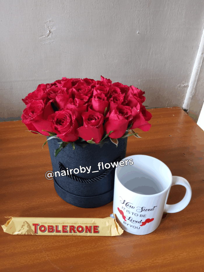 RED ROSES BOX, TOBLERONE CHOCOLATE & MUG