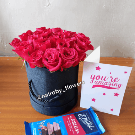 RED ROSES HAT BOX WITH CHOCOLATE