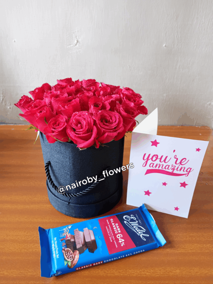 RED ROSES HAT BOX WITH CHOCOLATE