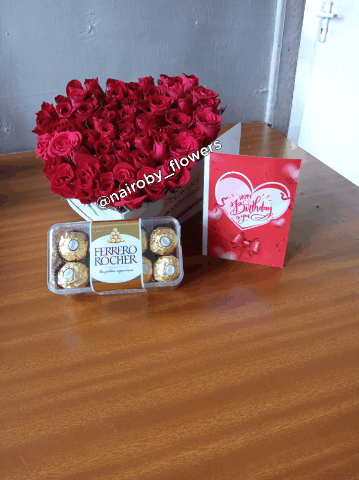 16 PIECES FERRERO CHOCOLATES & RED ROSES BOX