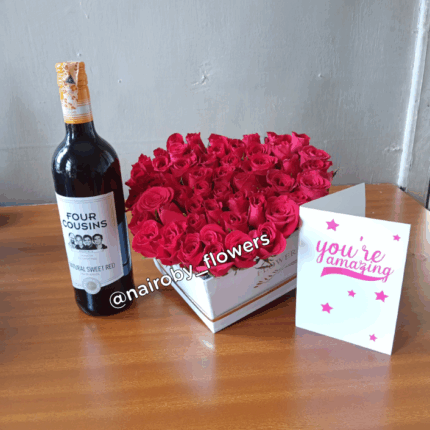 RED ROSES & SWEET RED FOUR COUSINS WINE