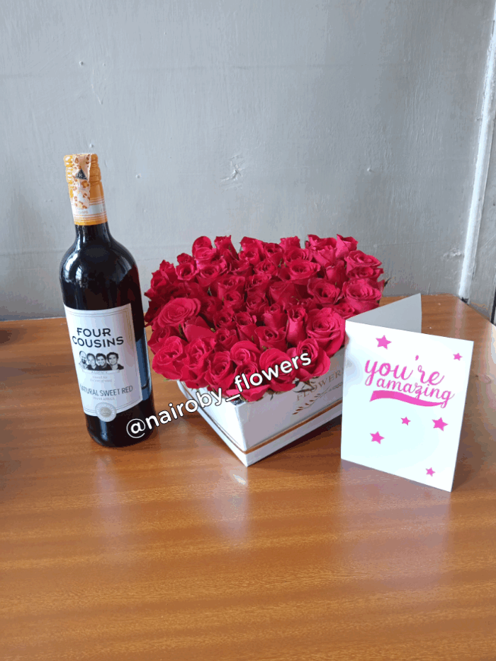 RED ROSES & SWEET RED FOUR COUSINS WINE