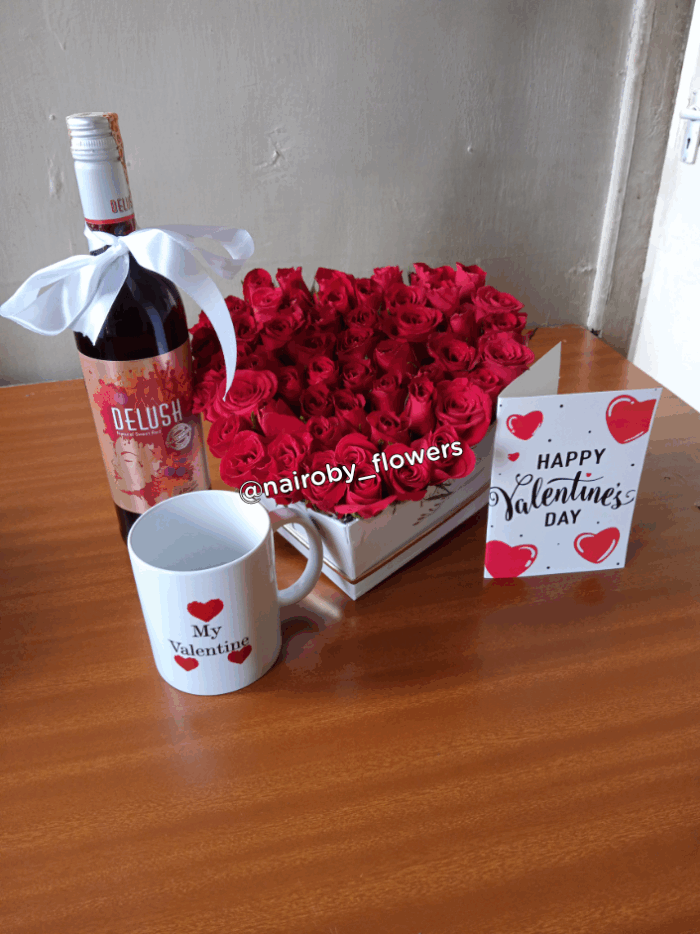 1 VALENTINE MUG, WINE & RED ROSES