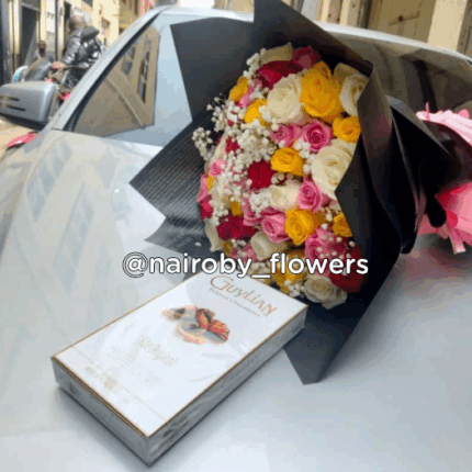 GUYLIAN CHOCOLATE & 60 MIXED ROSES