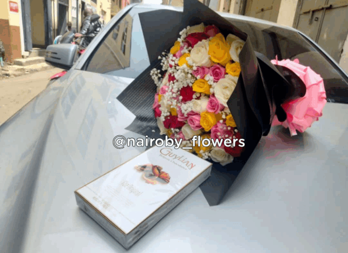 GUYLIAN CHOCOLATE & 60 MIXED ROSES