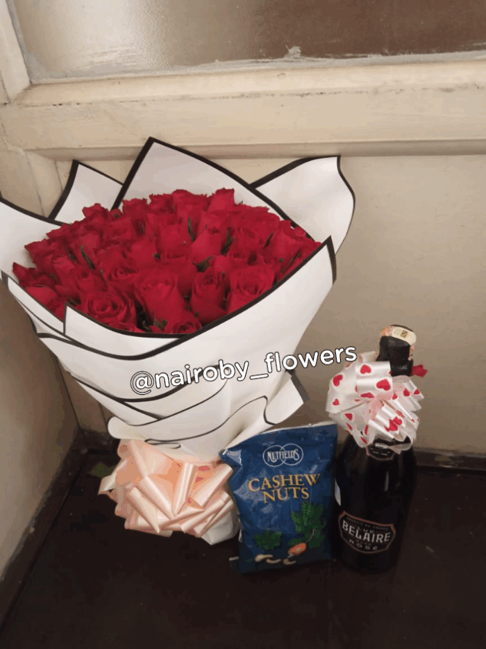 60 RED ROSES, BELAIRE & CASHEW NUTS
