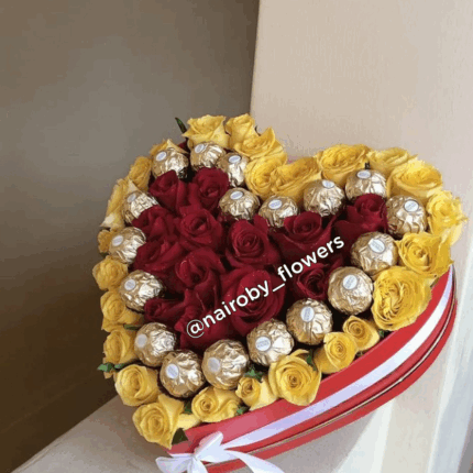 ROSES & FERRERO HEART BOX