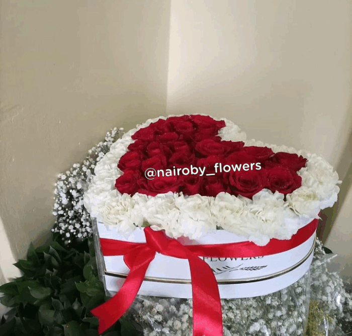 WHITE CARNATIONS & RED ROSES