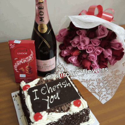 MOET CHAMPAGNE, CHOCOLATE, CAKE & BOUQUET