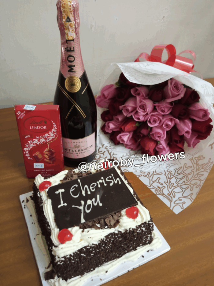 MOET CHAMPAGNE, CHOCOLATE, CAKE & BOUQUET