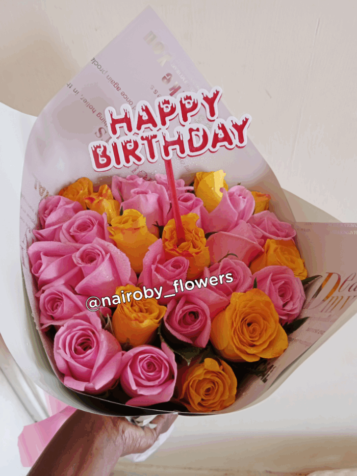 HAPPY BIRTHDAY TOPPER & MIXED ROSES