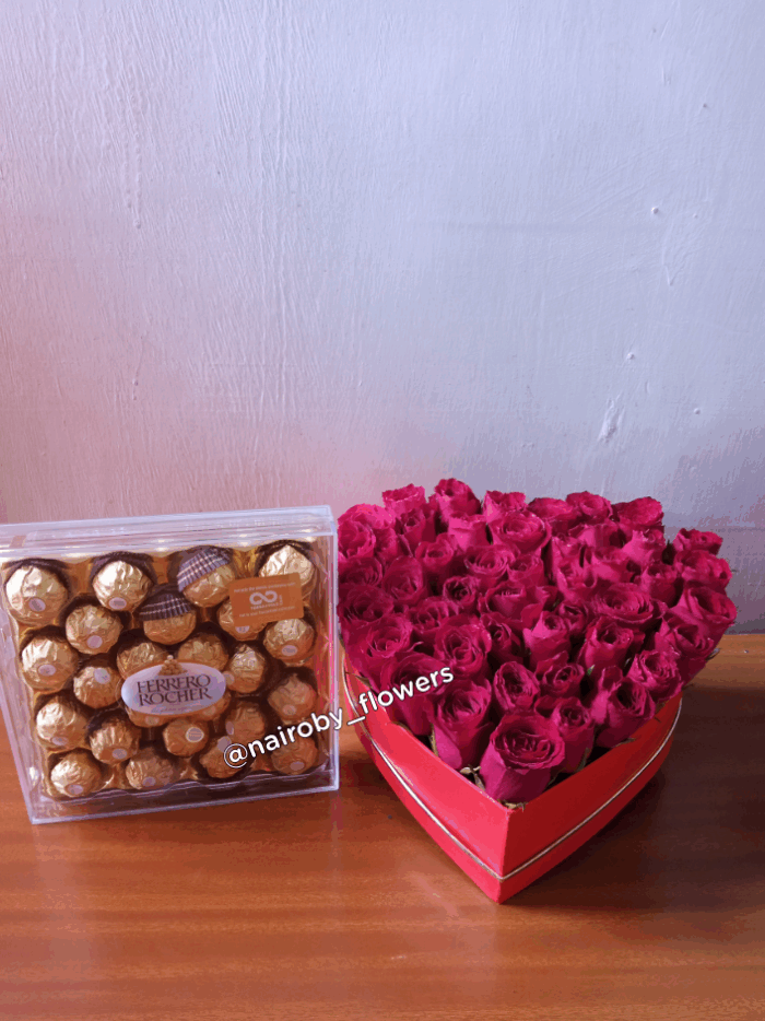 24 PIECES FERRERO CHOCOLATES & RED ROSES BOX