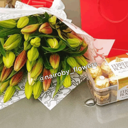 LILIES ONLY BOUQUET & FERRERO CHOCOLATES