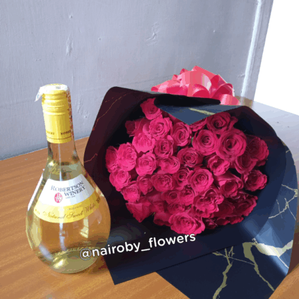 WHITE ROBERTSON WINE & 40 RED ROSES
