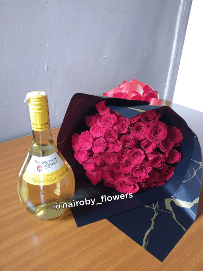 WHITE ROBERTSON WINE & 40 RED ROSES