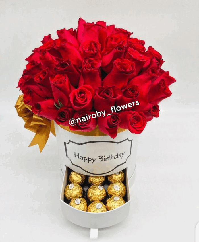 FERRERO CHOCOLATES & RED ROSES DRAWER  BOX