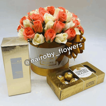 MANCERA PERFUME, FERRERO CHOCOLATES & HAT BOX ROSES