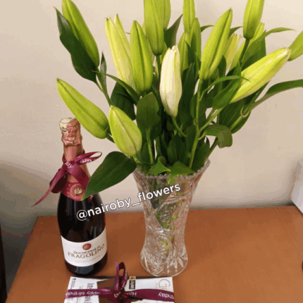 LAVISH LILIES VASE, FRAGOLINO & GUYLIAN CHOCOLATE