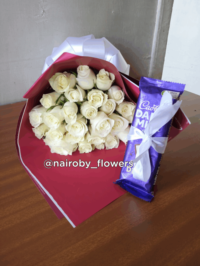 WHITE ROSES WITH CHOCOLATE