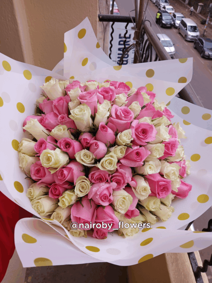 100 PINK & WHITE ROSES BOUQUET