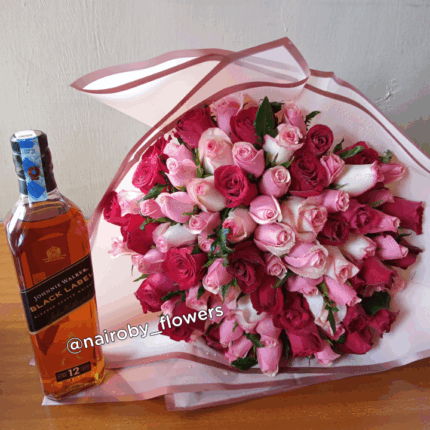 BLACK LABEL & 100 ROSES BOUQUET