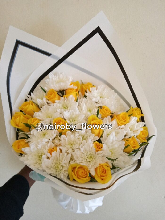 WHITE CHRYSANTHEMUMS & YELLOW ROSES