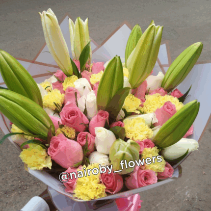 CARNATIONS, LILIES & ROSES