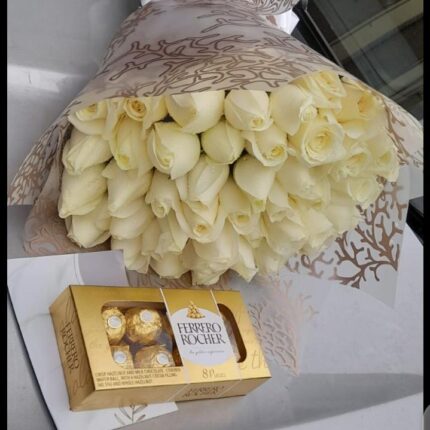 FERRERO CHOCOLATES & WHITE ROSES
