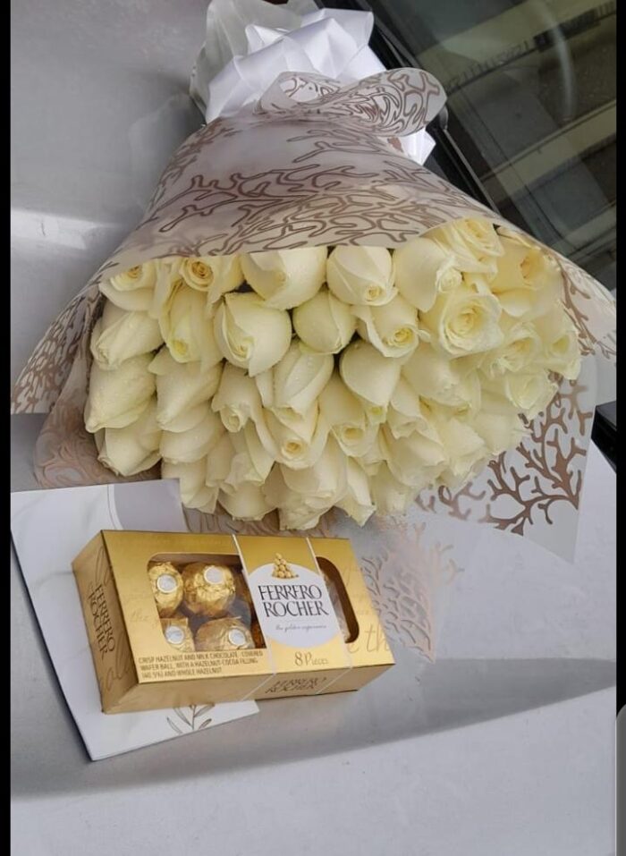 FERRERO CHOCOLATES & WHITE ROSES