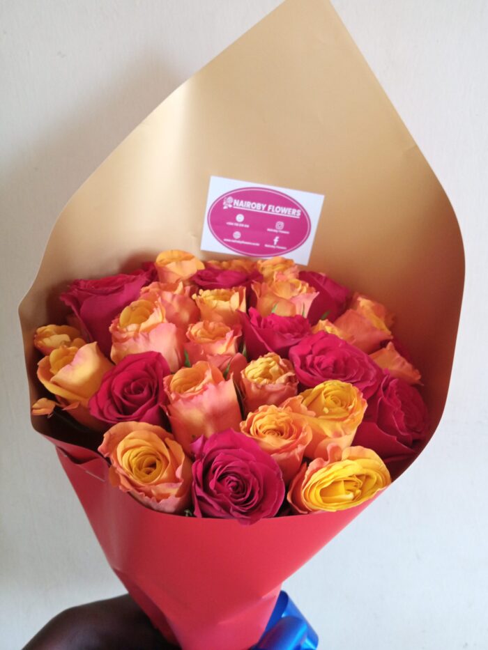 ORANGE & RED ROSES BOUQUET