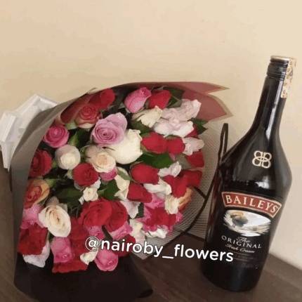 MIXED ROSES BOUQUET & BAILEYS 750ml