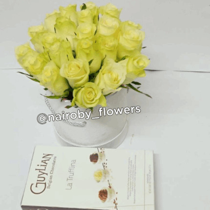 WHITE ROSES BOX & GUYLIAN CHOCOLATE
