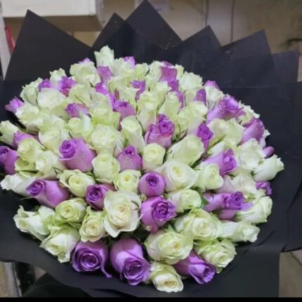100 PURPLE & WHITE ROSES