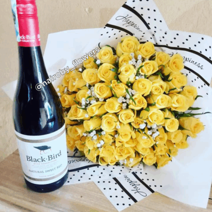 RED SWEET WINE & 60 YELLOW ROSES