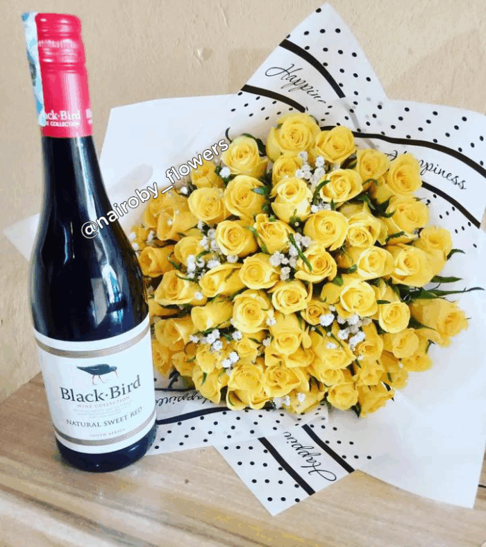 RED SWEET WINE & 60 YELLOW ROSES