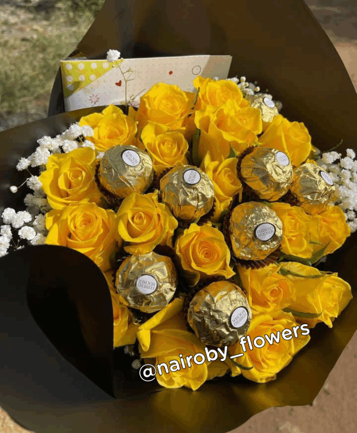 YELLOW ROSES & FERRERO CHOCOLATES