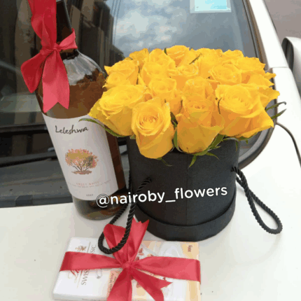 LELESHWA SWEET WINE, LINDT CHOCOLATE & YELLOW ROSES BOX