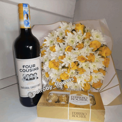 FOUR COUSINS WINE, FERRERO CHOCOLATES & STUNNING BOUQUET